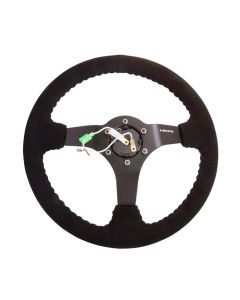NRG Reinforced Steering Wheel (350mm / 3in. Deep) Blk Suede w/Blk BBall Stitch (Odi Bakchis Edition) - RST-036MB-S