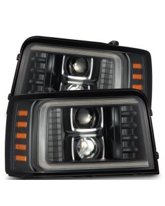AlphaRex 92-96 Ford F-Series/Bronco LUXX-Series Proj Headlights Blk w/Actv Light SeqSig & SBDRL - 880268