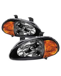 Xtune Honda Del Sol 93-97 1Pc Amber Crystal Headlights Black HD-ON-HDEL93-1P-AM-BK - 5013408