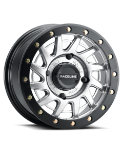 Raceline A12SB Squad 15x7in/4x137 BP/38mm Offset/110.18mm Bore - Silver & Black Ring Beadlock Wheel - A12SB-57037+38