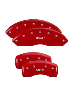 MGP 4 Caliper Covers Engraved Front & Rear MGP Red Finish Silver Char 2017 Toyota Corolla iM - 16235SMGPRD