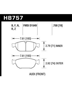 Hawk Audi 2013 A5 Quattro / 12-16 A6 Quattro/A7 Quattro/A8 Quattro HP Plus Front Brake Pads - HB757N.758