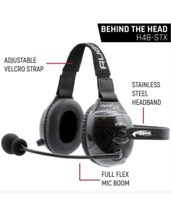 Rugged Radios AlphaBass Carbon Fiber Headset for STEREO and OFFROAD Intercoms Behind The Head - H48-STX