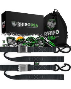 Rhino USA Cambuckle Motorcycle Tiedown Straps 2-Pack (Green) 1.5In X 8Ft - RNO-CAMSOFT-GRN