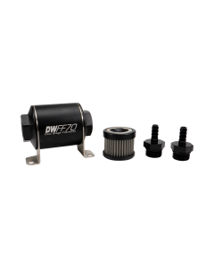 DeatschWerks Stainless Steel 5/16in 40 Micron Universal Inline Fuel Filter Housing Kit (70mm) - 8-03-070-040K-516