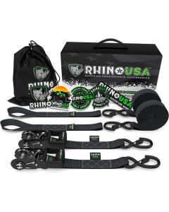 Rhino USA Heavy Duty Ratchet Tie-Downs 2-Pack (Black) 1.6In X 8Ft - GRLA-TDWN-SET