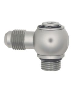 DeatschWerks 6AN ORB Male to 6AN Male Flare Low Profile 90-Degree Swivel - Anodized DW Titanium - 6-02-0415