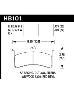Hawk Wilwood SL AP Racing Outlaw .8 Inch Super-lite Brake Pad Set - HB101W.800