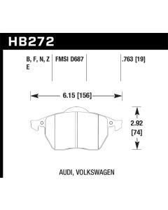 Hawk 00-06 Audi TT/00-06 TT Quattro 1.8L / 99-04 VW Golf GTI 2.8L Blue 9012 Race Front Brake Pads - HB272E.763