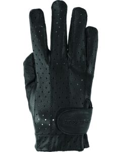 Women's Black Perforated Leather Gloves - Small