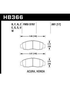 Hawk 02-03 Acura CL 3.2L Base OE Incl.Shims Front ER-1 Brake Pads - HB366D.681