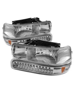 xTune Chevy Tahoe 00-06 Headlights w/ LED Bumper Lights Amber Chrome HD-JH-CSIL99-LED-SET-C - 5069474