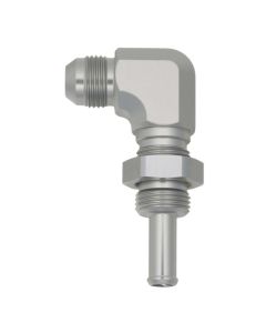 DeatschWerks 8AN Male Flare to 90-Degree 3/8in Single Hose Barb - Anodized DW Titanium - 6-02-0742