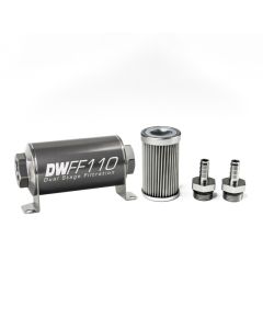 DeatschWerks Stainless Steel 3/8in 10 Micron Universal Inline Fuel Filter Housing Kit (110mm) - 8-03-110-010K-38