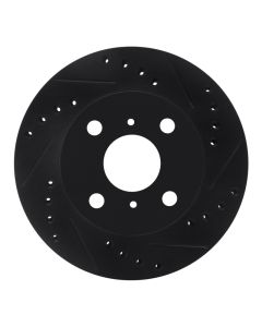 R1 99-05 Toyota Echo Front Right Drilled & Slotted Black Brake Rotor - 633-76070R