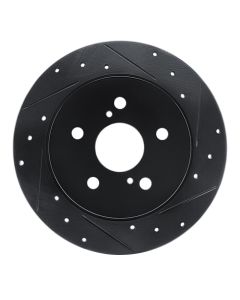 R1 18-22 Toyota C-HR Rear Right Drilled & Slotted Black Brake Rotor - 633-76157R