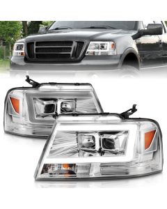 ANZO 2004-2008 Ford  F-150 Projector Headlights w/ Light Bar Chrome Housing - 111542