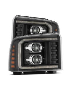 AlphaRex 05-07 Ford F250/350/450/550 Super Duty LUXX LED Proj HL Blk w/Actv Light & Seq Sig + SB DRL - 880317