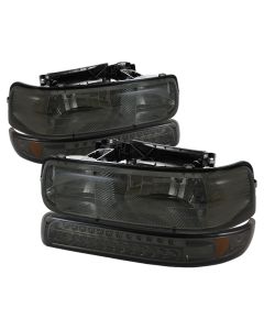 xTune Chevy Tahoe 00-06 Headlights w/ LED Bumper Lights Amber Smoke HD-JH-CSIL99-LED-SET-SM - 5069481