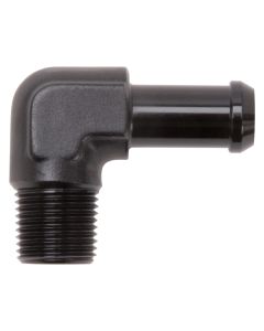 Edelbrock Hose End 90-Degree 3/8In NPT to 1/2In Barb Black Anodize - 8163