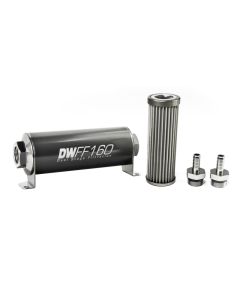 DeatschWerks Stainless Steel 3/8in 40 Micron Universal Inline Fuel Filter Housing Kit (160mm) - 8-03-160-040K-38