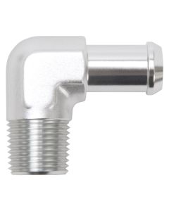 Edelbrock Hose End 90-Deg 1/2In NPT to 5/8In Barb Clear Anodize - 8179