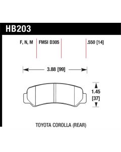 Hawk Performance Disc Brake Pad Toyota Corolla Rear 1985-1987 1.6L 4-Cyl- HB203F.550