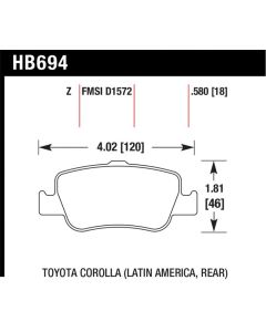 Hawk Performance Disc Brake Pad Toyota Corolla Rear 2009-2010 2.4L 4-Cyl- HB694Z.580