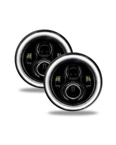 Oracle Lighting 7 Inch High Powered LED Headlights Black Bezel (Pair) White Halo Color Jeep 2007+- ORAC-5769-001