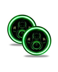 Oracle Lighting 7 Inch High Powered LED Headlights Black Bezel (Pair) Green Halo Color Jeep 2007+- ORAC-5769-004