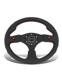NRG Reinforced Sport Steering Wheel 320mm Dual Button Black Spoke Black Leather- NRG-RST-007R