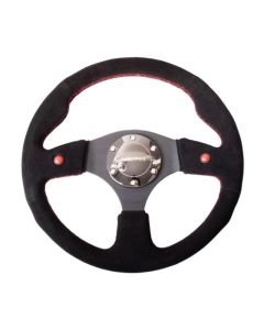 NRG Reinforced Sport Steering Wheel 320mm Dual Button Black Spoke Black Suede- NRG-RST-007S
