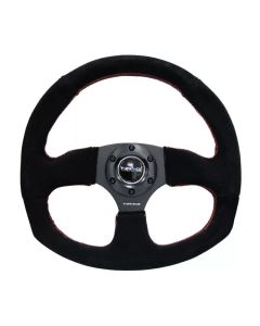 NRG Reinforced Steering Wheel Suede Leather Steering Wheel Red Stitch- NRG-RST-009S-RS