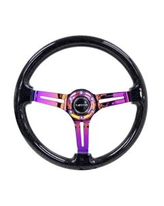 NRG Reinforced Classic Wood Grain Wheel 350mm 3-Spoke Slotted Center Neochrome Black Multi-Color Fla