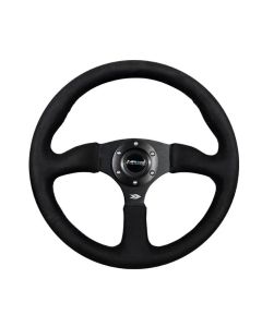 NRG Reinforced Steering Wheel 350mm Sport Leather Racing 2.5 Inch Deep Comfort Grip 4mm matte black spoke with Alcantara finish- NRG-RST-023MB-SA
