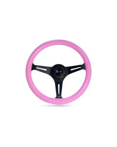 NRG Solid Pink Painted Grip 3 Black Spokes 350mm Classic Wood Grain Wheel Universal- NRG-ST-015BK-PK