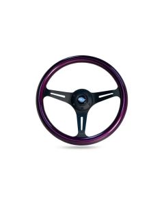 NRG Purple Pearl Flake Paint 3 Black Spokes 350mm Classic Wood Grain Wheel Universal- NRG-ST-015BK-P
