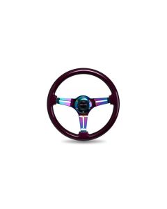 NRG Purple Pearl Flake Paint 3 Neochrome Spokes 350mm Classic Wood Grain Wheel Universal- NRG-ST-015