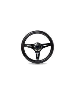 NRG Black Inlay 3 Black Chrome Spokes 310mm Classic Black Wood Grain Wheel Universal- NRG-ST-310BK-B