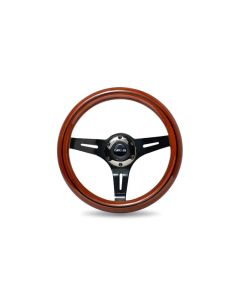 NRG Black Inlay 3 Black Chrome Spokes 310mm Classic Dark Wood Grain Wheel Universal- NRG-ST-310BRB-B