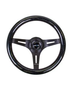 NRG Classic Wood Grain Steering Wheel 310mm Black 3-Spokes Black Sparkled Grip- NRG-ST-310BSB-BK