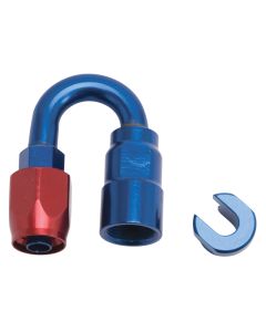 Russell Performance 3/8in SAE Quick Disc Female to -6 Hose Red/Blue 180 Degree Hose End - 611230