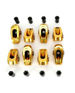 COMP Cams Ultra Gold Arc Shaft Mount Rocker Arms for Small Block Chevy 1955-1986, Aluminum, Gold Finish, 1.5 Ratio, Set of 8 - 19001-8