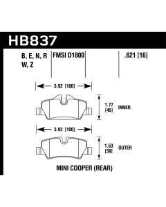 Hawk 14-19 Mini Cooper HP Plus Rear Street Brake Pads - HB837N.621