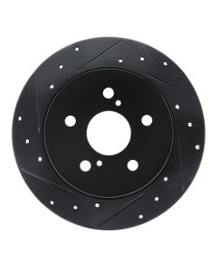R1 18-22 Toyota C-HR Rear Left Drilled & Slotted Black Brake Rotor - 633-76157L