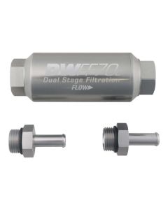 DeatschWerks 3/8in 10 Micron 70mm Compact In-Line Fuel Filter Kit - 8-03-70C-010K-38