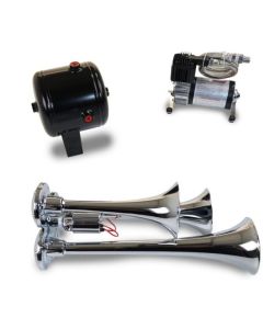 Kleinn Triple Chrome Horn Kit w/ 130 PSI Air Compressor / 1.0 gal Air Tank - HK3