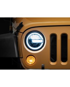 Raxiom 97-18 Jeep Wrangler TJ/JK 7-Inch LED Headlights w/ Halos- Black Housing (Clear Lens) - J155018