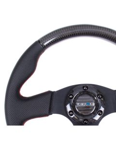 NRG Carbon Fiber Steering Wheel (315mm) Leather Trim w/Red Stitching - ST-310CFRS