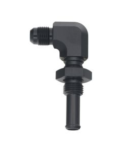 DeatschWerks 6AN Male Flare to 90-Degree 3/8in Single Hose Barb - Anodized Matte Black - 6-02-0733-B